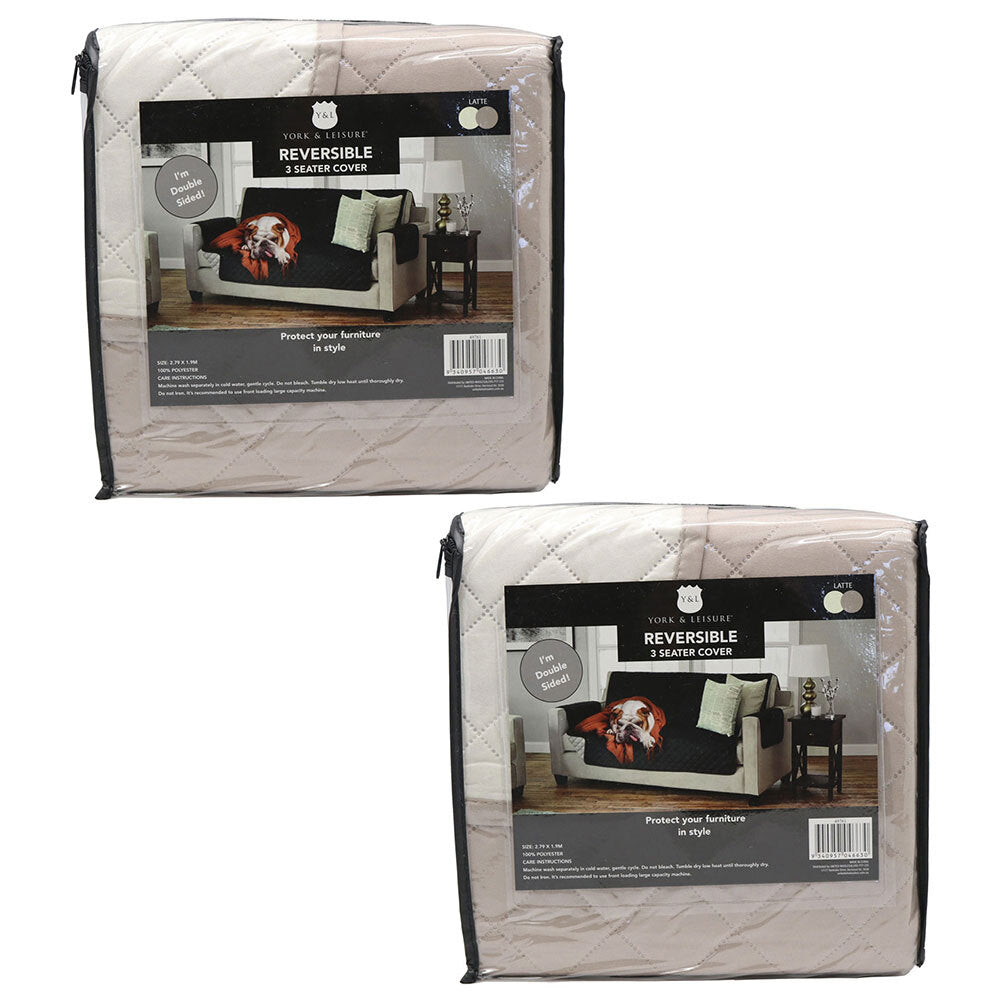 2PK York & Leisure Reversible 3 Seater Couch Cover - Latte