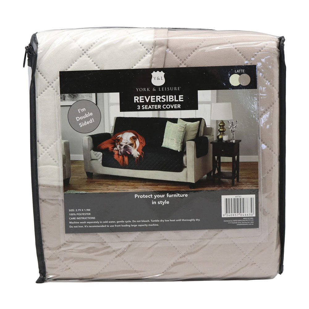 2PK York & Leisure Reversible 3 Seater Couch Cover - Latte
