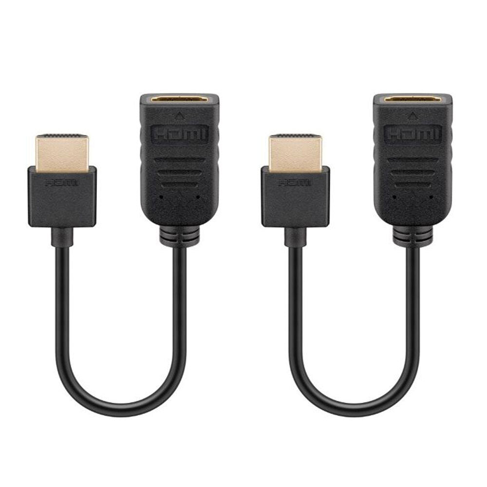 2x Goobay 10cm Male to Female HDMI Flex Adapter Connector - Black