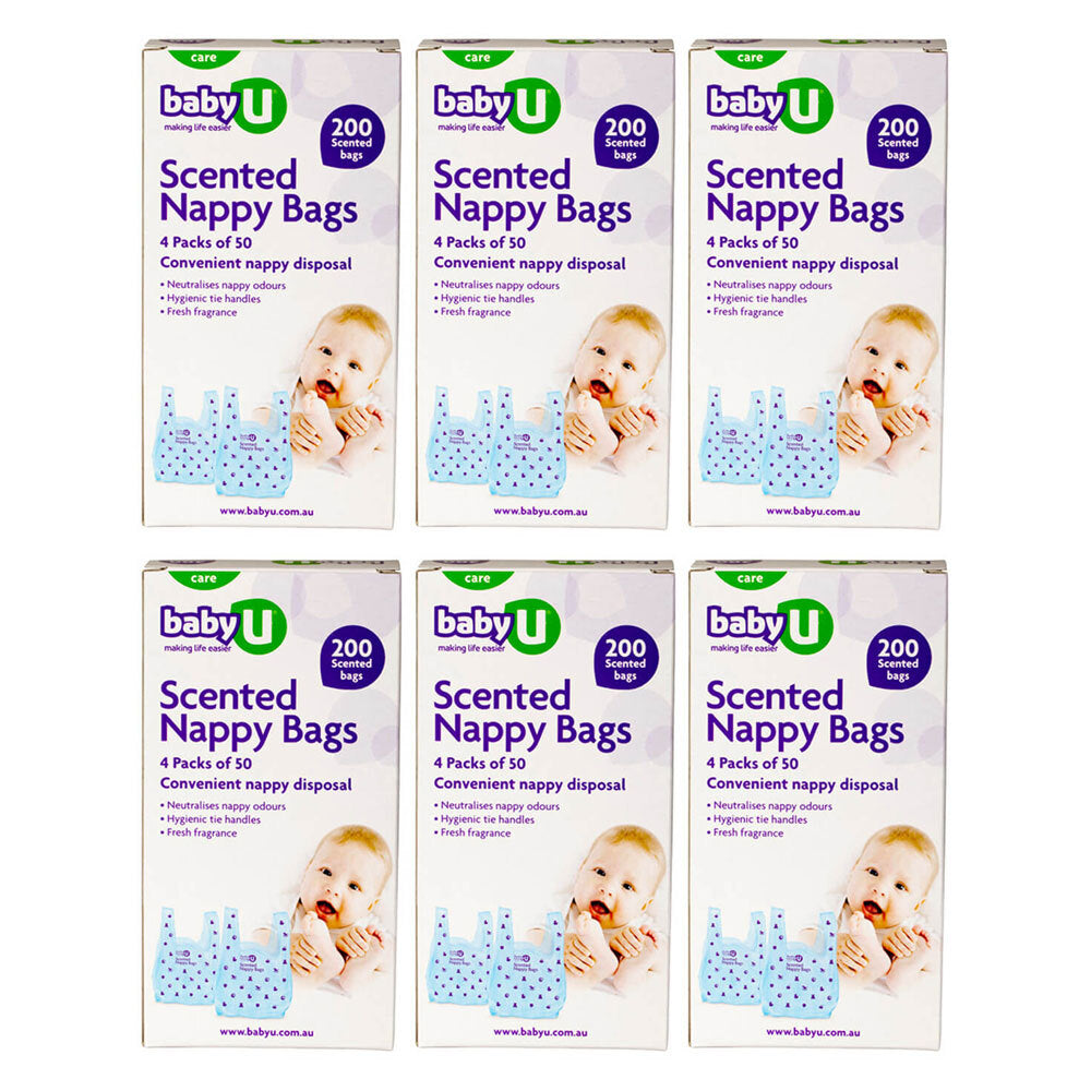 6x 200pc Baby U Scented Nappy Bags