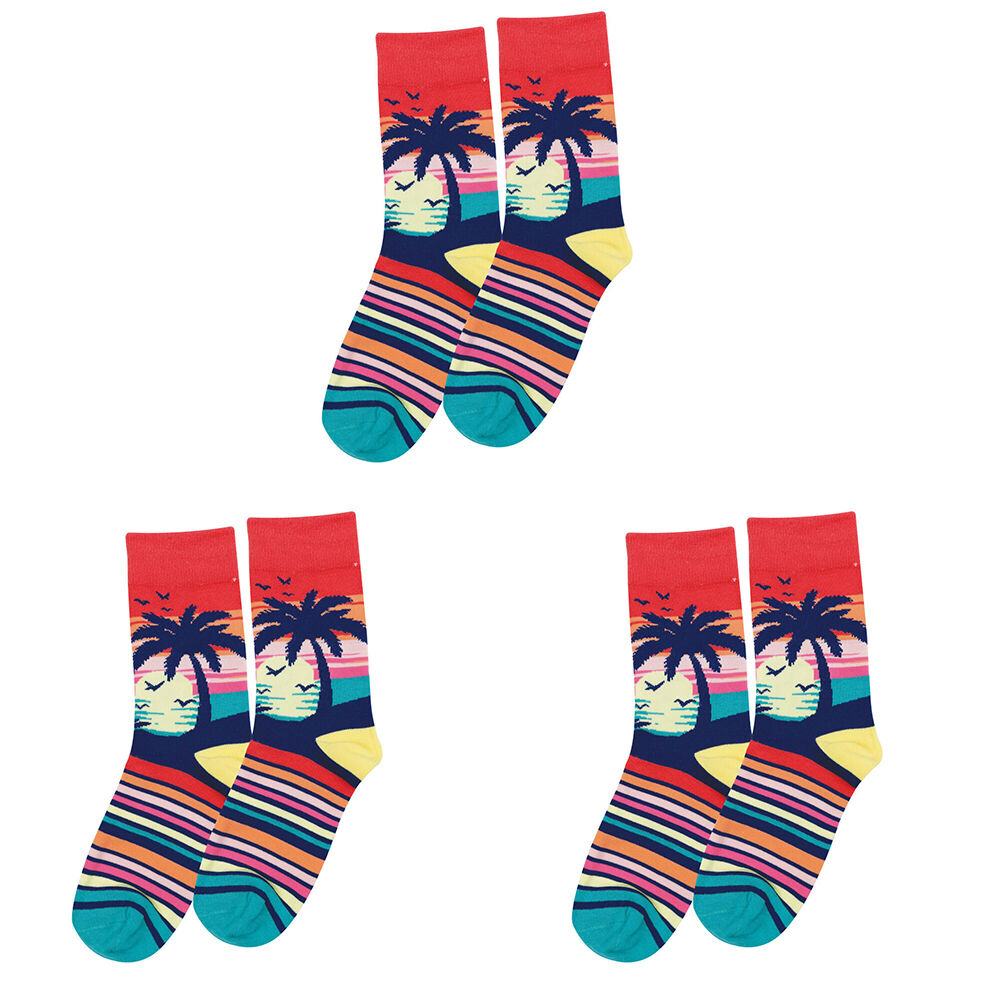 3PK Wicked Sista Cotton Stretchable Tropical Socks One Size 6-10