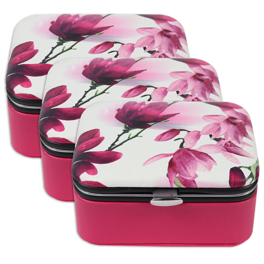 3PK Wicked Sista Magnolia Deluxe Jewellery Hard Cover Travel Case 8x4cm Red