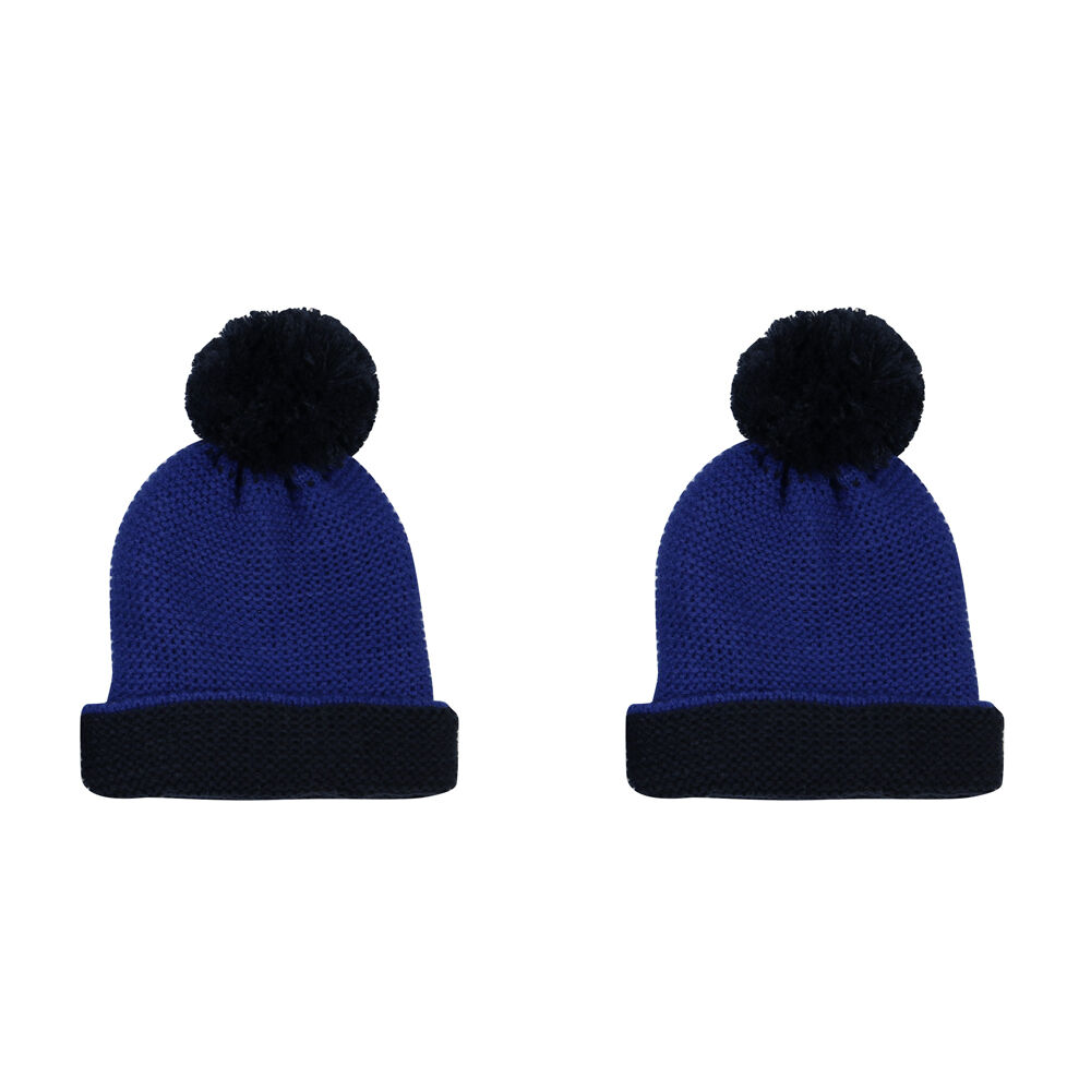 2PK Foote Street Two Tone Beanie With Pom Pom For Kids M/L - Blue 7Y-10Y