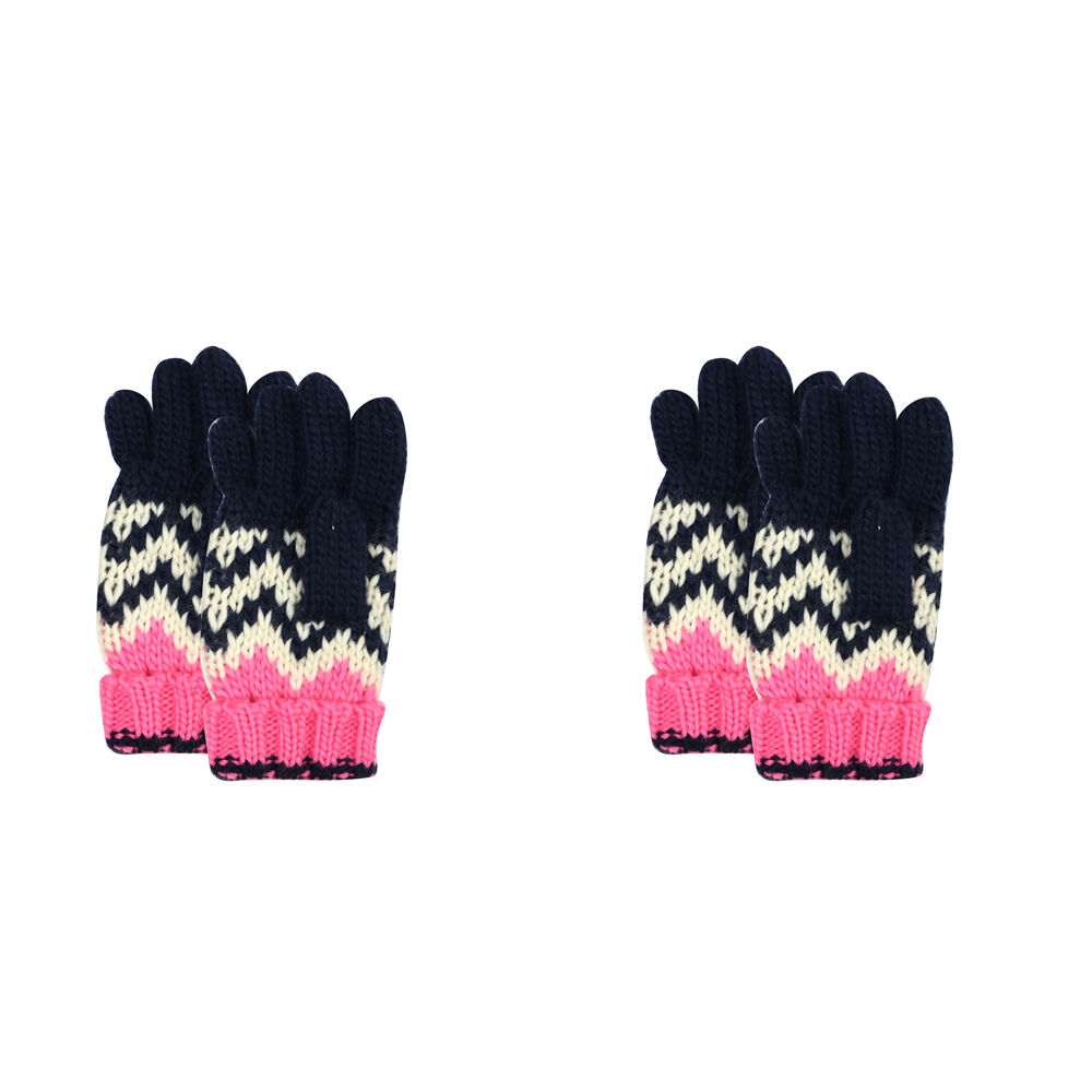 2PK Foote Street Chevron Gloves For Kids/Children M/L - Pink/Navy - 7Y-10Y