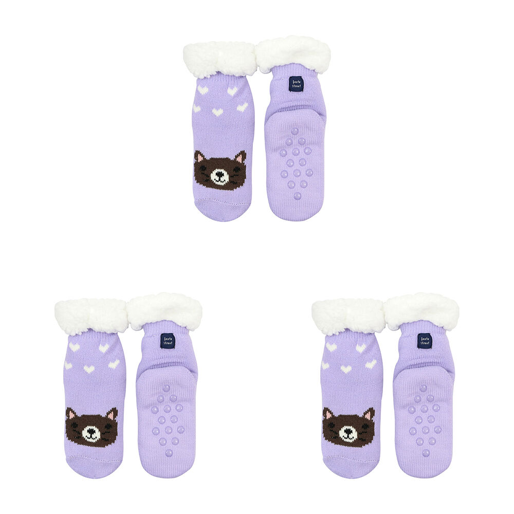 3PK Foote Street Slipper Socks For Kids - Cozy Knit - Kitten - 3Y+