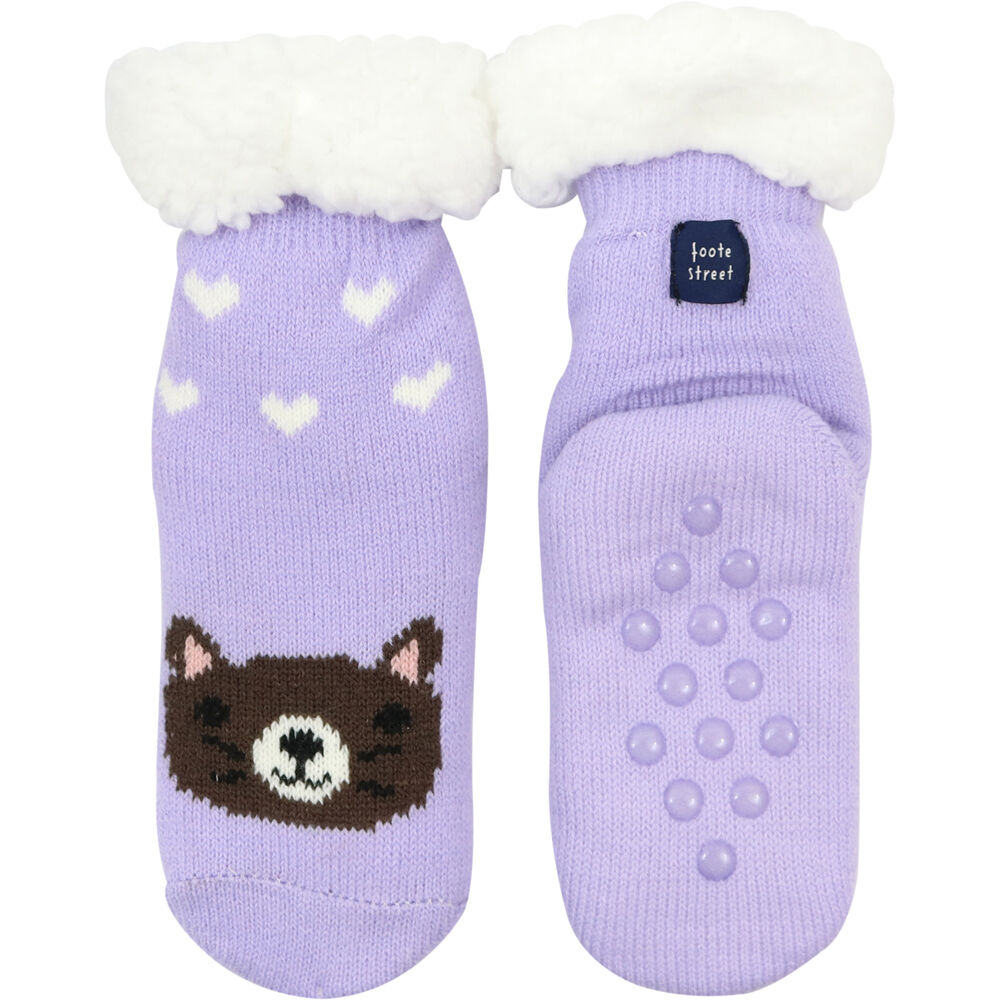 3PK Foote Street Slipper Socks For Kids - Cozy Knit - Kitten - 3Y+