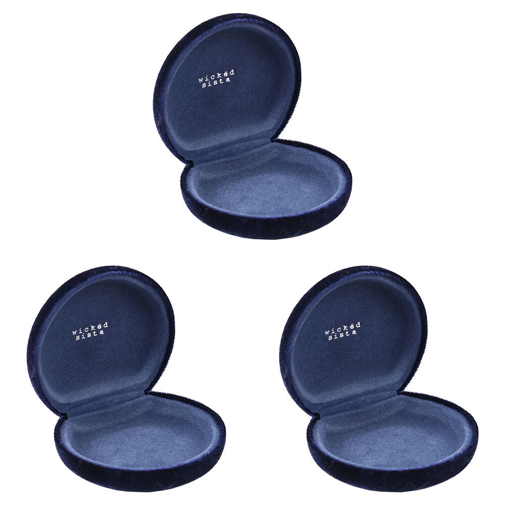 3PK Wicked Sista Velvet Portable Small Jewellery Travel Case 8.7cm Navy