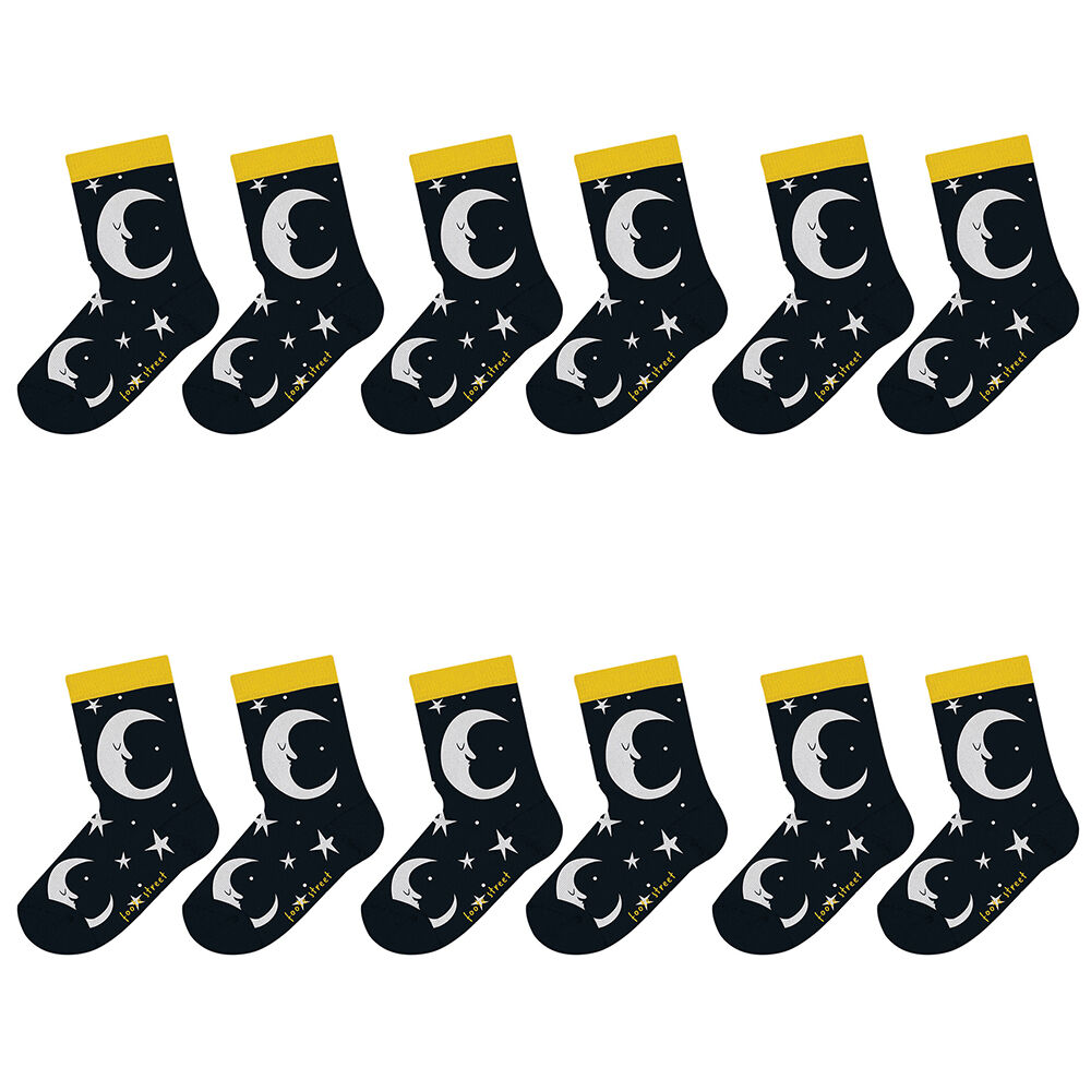 6PK Foote Street Toddler Soft Cotton Socks - Stars & Moons 1-3y