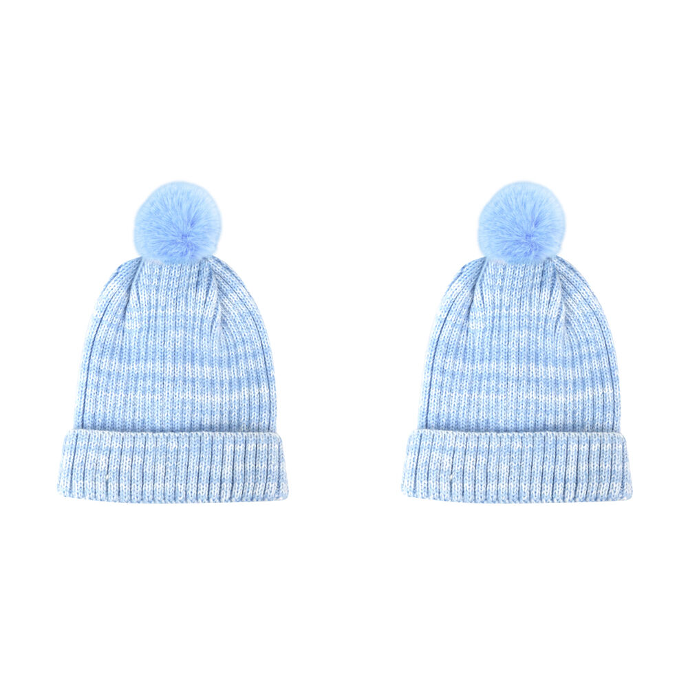 2PK Foote Street Casey Toddler Beanie Soft Acrylic Winter Hat - Blue - 8M-2Y