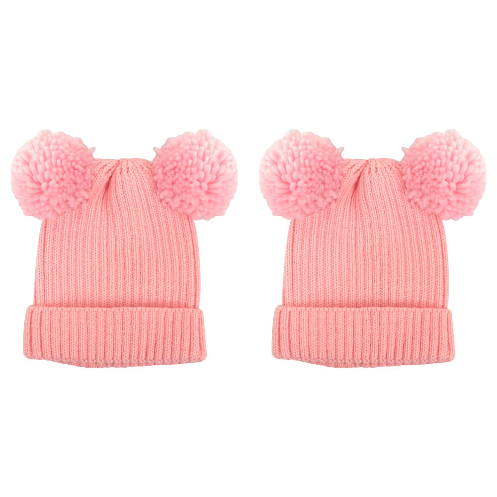 2PK Foote Street Poppy Beanie For Toddlers - Winter Cap - Soft Pink - 8M-2Y