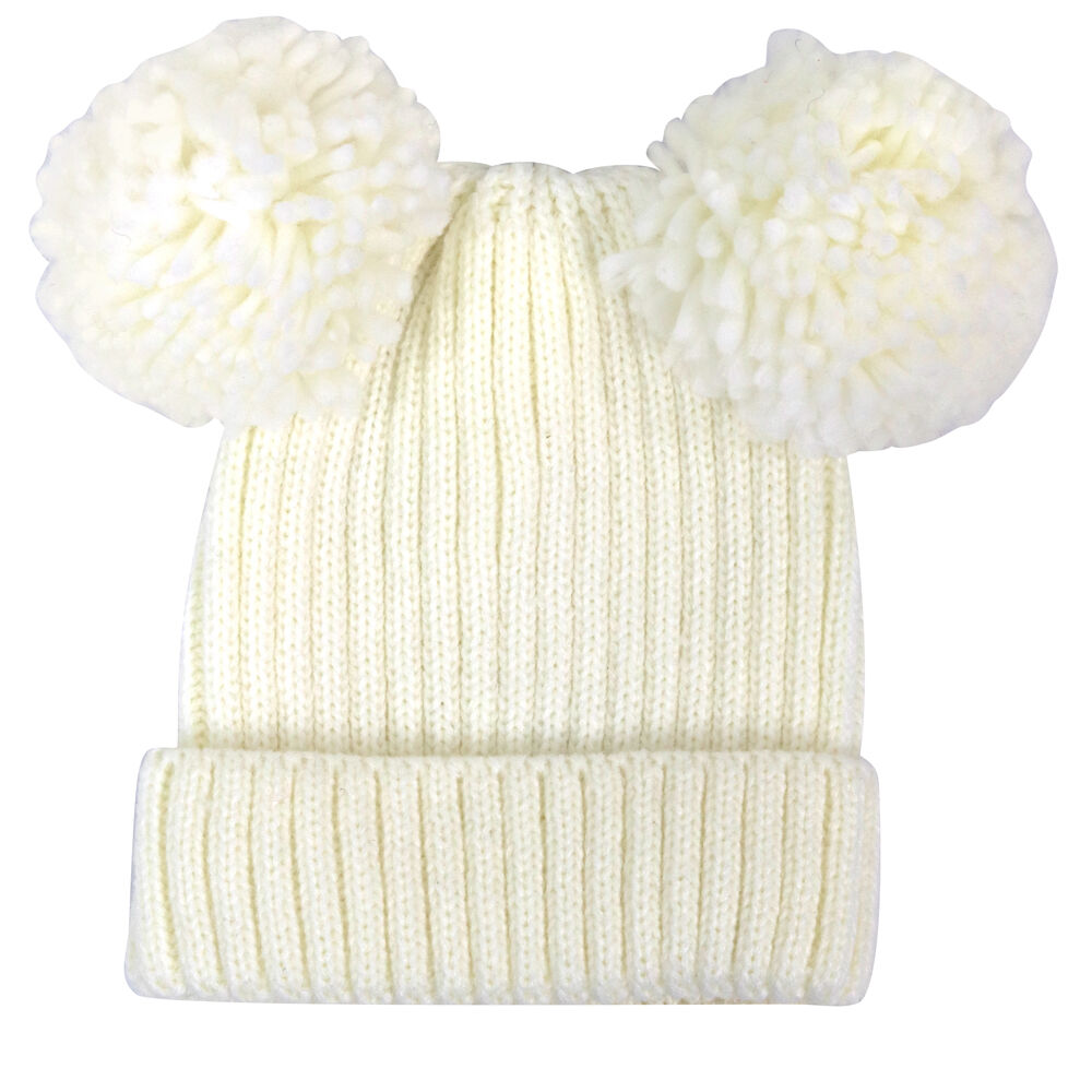 2PK Foote Street Poppy Beanie For Toddlers Winter Cap - White - 8M-2Y