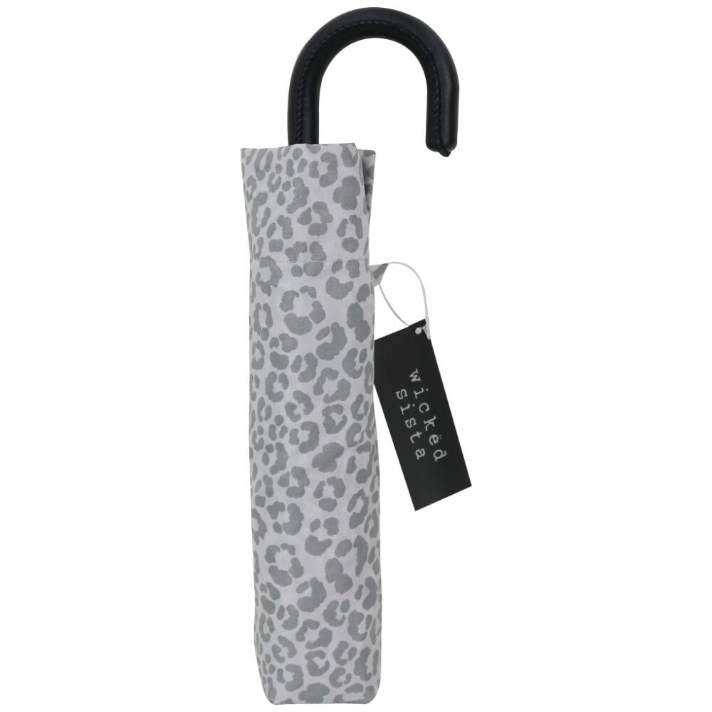 2PK Wicked Sista Compact Umbrella Manual Opening Watercolour Leopard - Grey