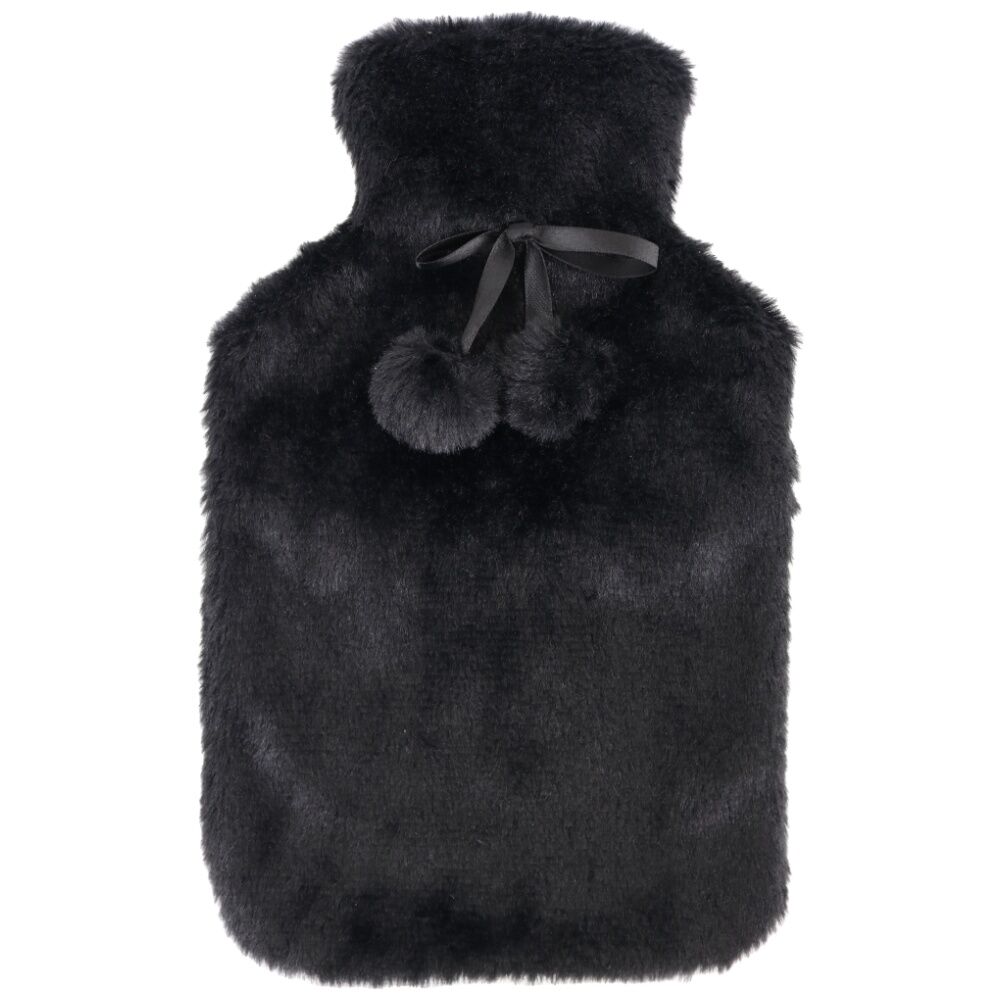 Wicked Sista Hot Water Bottle With Cover Faux Fur - Black