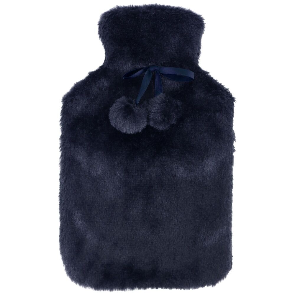 Wicked Sista Hot Water Bottle With Cover Faux Fur - Navy