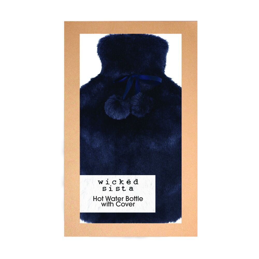Wicked Sista Hot Water Bottle With Cover Faux Fur - Navy