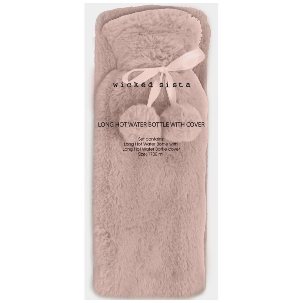 Wicked Sista Long Hot Water Bottle With Cover Textured - Blush Pink