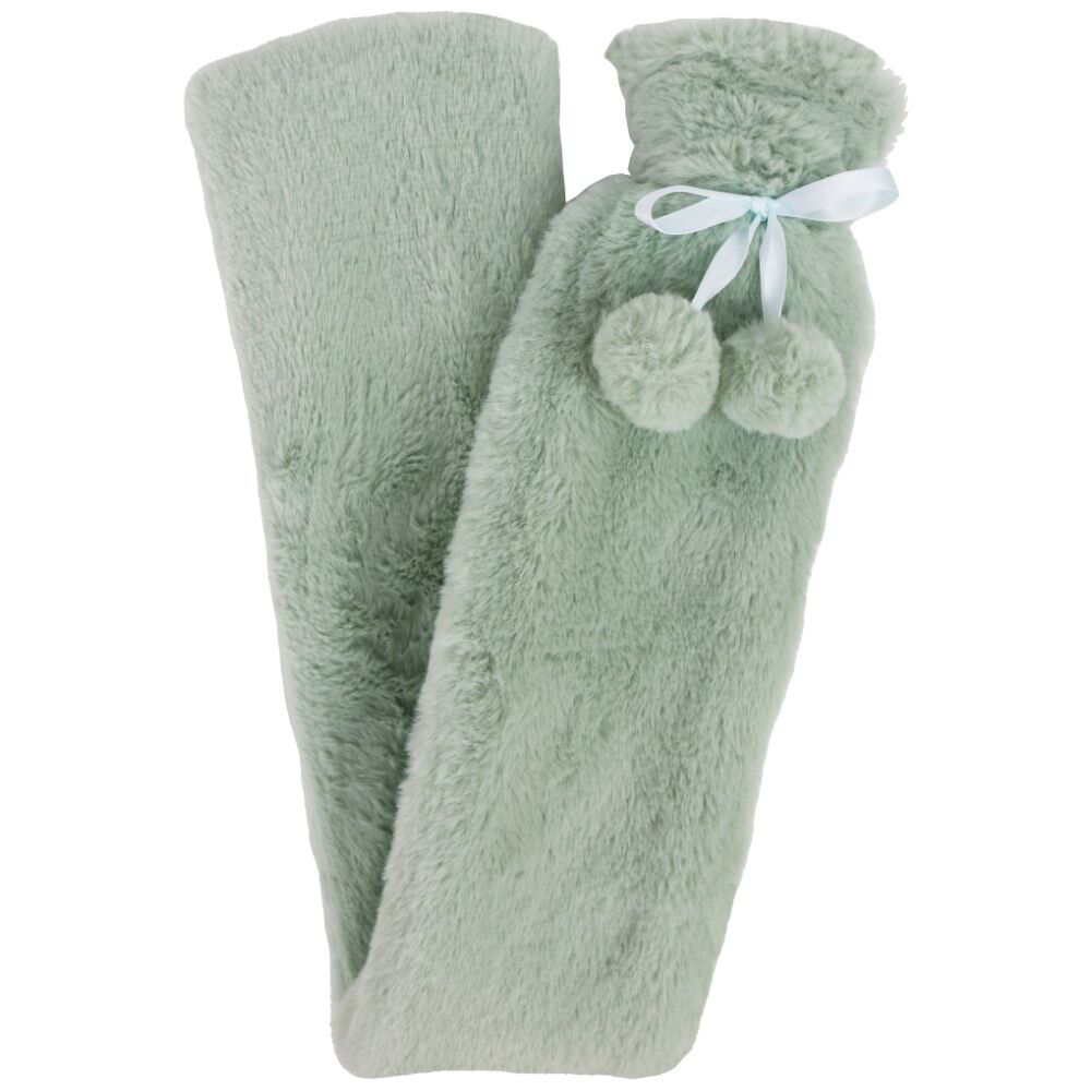 Wicked Sista Long Hot Water Bottle With Cover Faux Fur - Pale Green