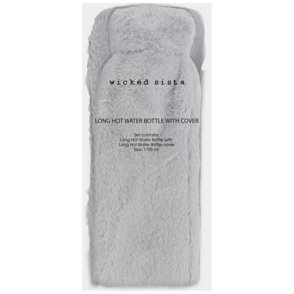 Wicked Sista Long Hot Water Bottle With Cover Faux Fur - Grey