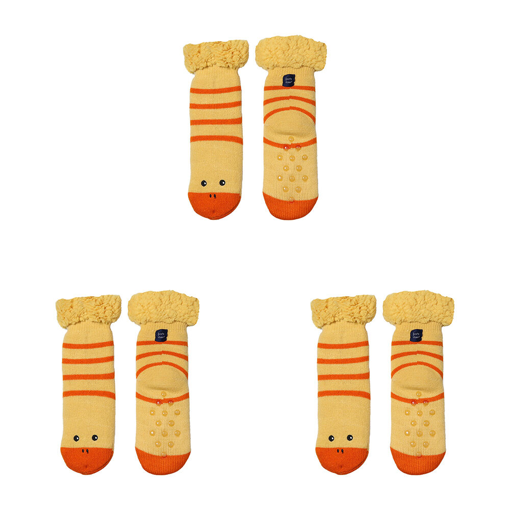 3PK Foote Street Slipper Socks For Kids - Duck - Warm And Cozy - Yellow - 3Y+