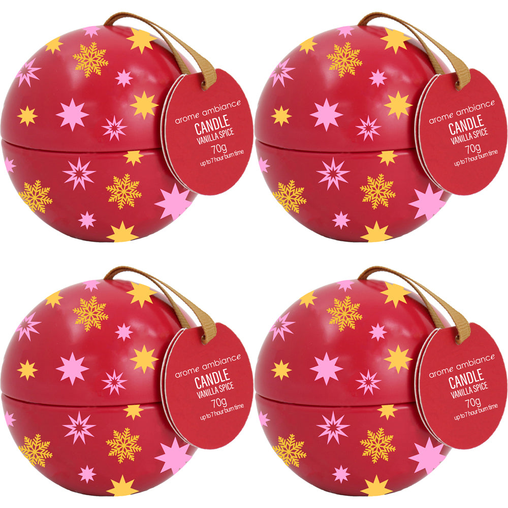 4PK Arome Ambiance Christmas Cheer Bauble Candle - Vanilla Spice