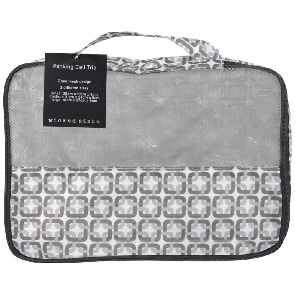 3pc Wicked Sista Packing Cells Trio Geo Square Small/Med/Large Mesh Bags