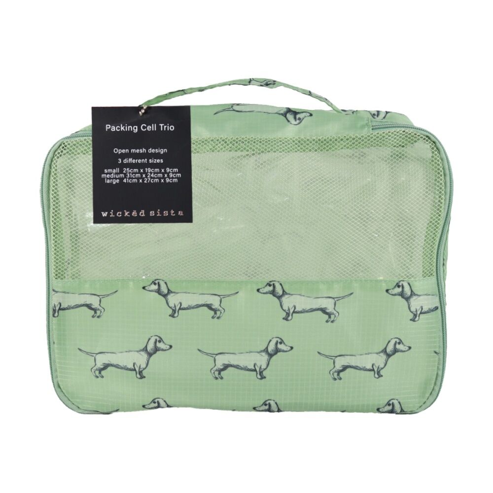 3pc Wicked Sista Packing Cells Trio Vintage Dachshund Small/Med/Large Mesh Bags