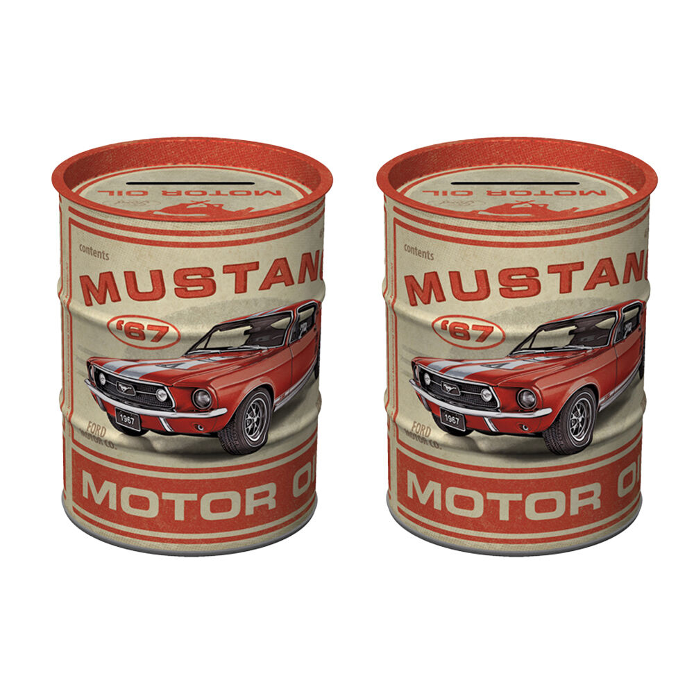 2PK Nostalgic-Art Ford Mustang GT Oil Barrel Money Box/Decoration 9.3x9.3x11.5cm