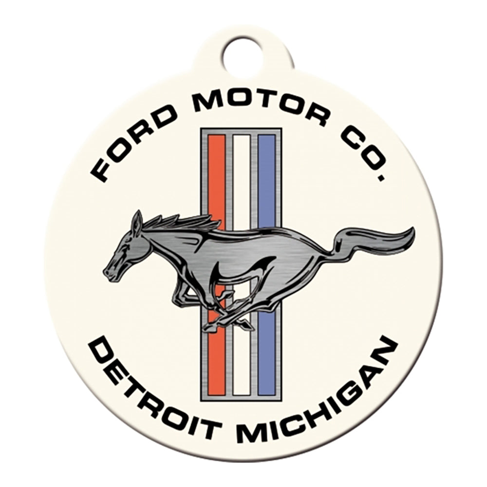 2PK Nostalgic Art Metal 7.5cm Round Keyring - Ford Mustang Horse and Stripes Logo