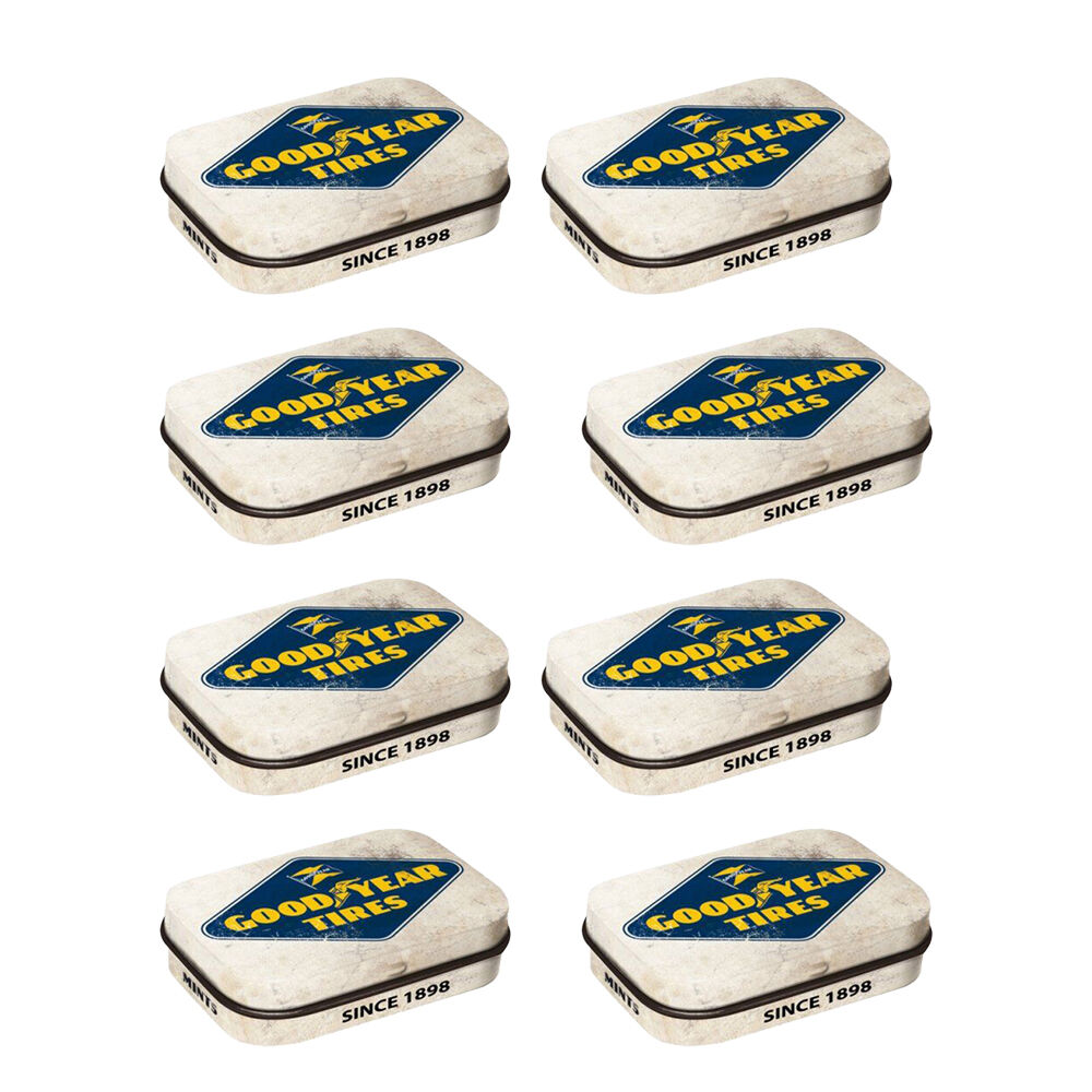 8PK Nostalgic-Art Vintage Goodyear Logo Tin Mint Box w/Mints White 4x6x2cm