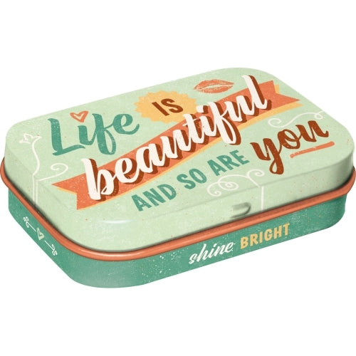 2PK Nostalgic Art 4x6cm Mint Box Metal Tin Life Is Beautiful and So Are You