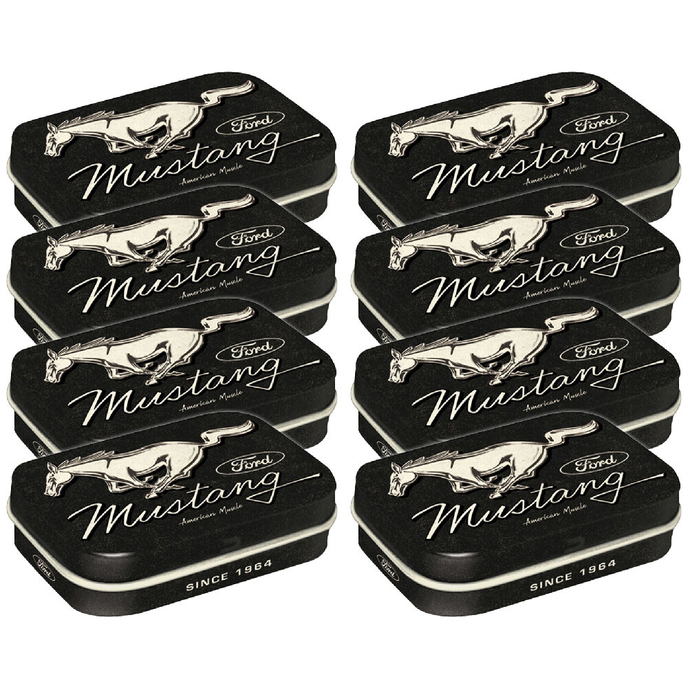 8PK Nostalgic-Art Pocket Mint Tin Box Ford Mustang Horse Logo 4x6cm - Black