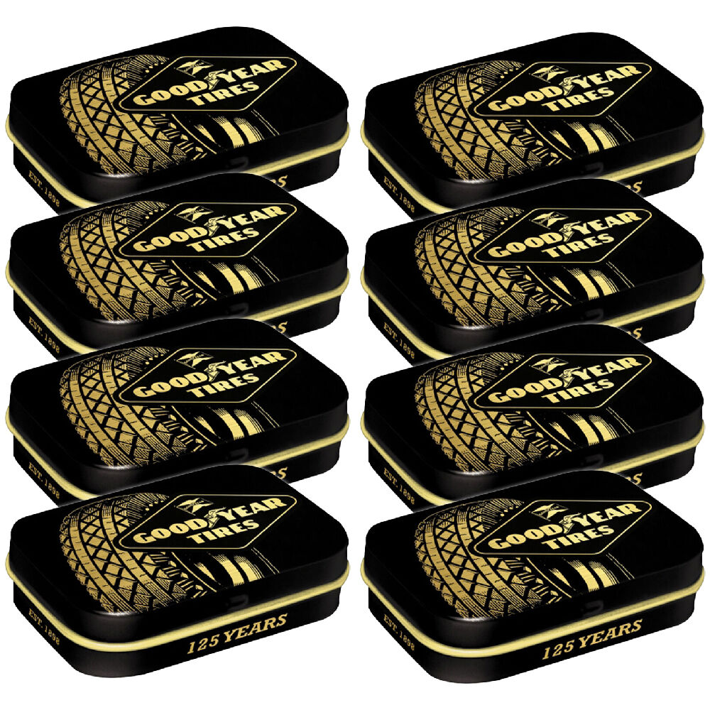 8PK Nostalgic-Art Pocket Mint Tin Box Goodyear 125 Years Tire 4x6cm - Black
