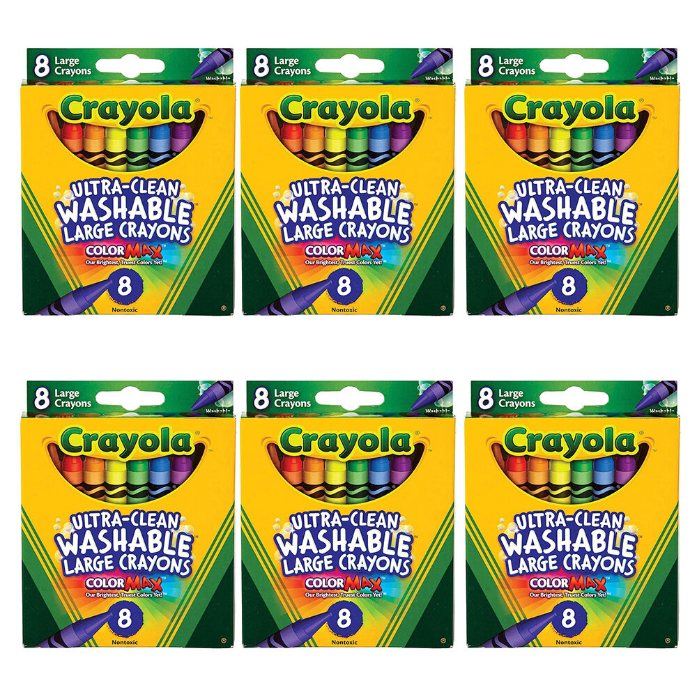 6x 8pc Crayola Washable Large Crayons Kids/Toddler 3y+