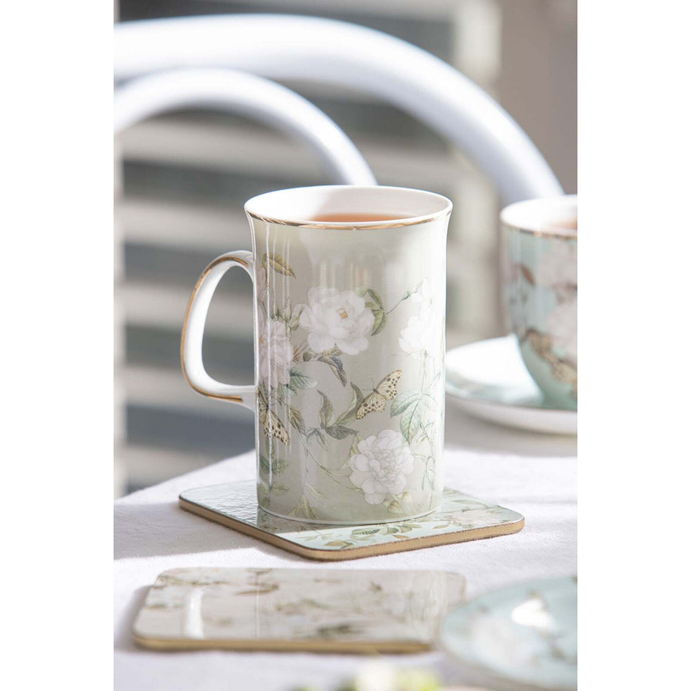 2PK Ashdene Elegant Rose Fine Bone China 11.5cm Coffee Mug - Mint