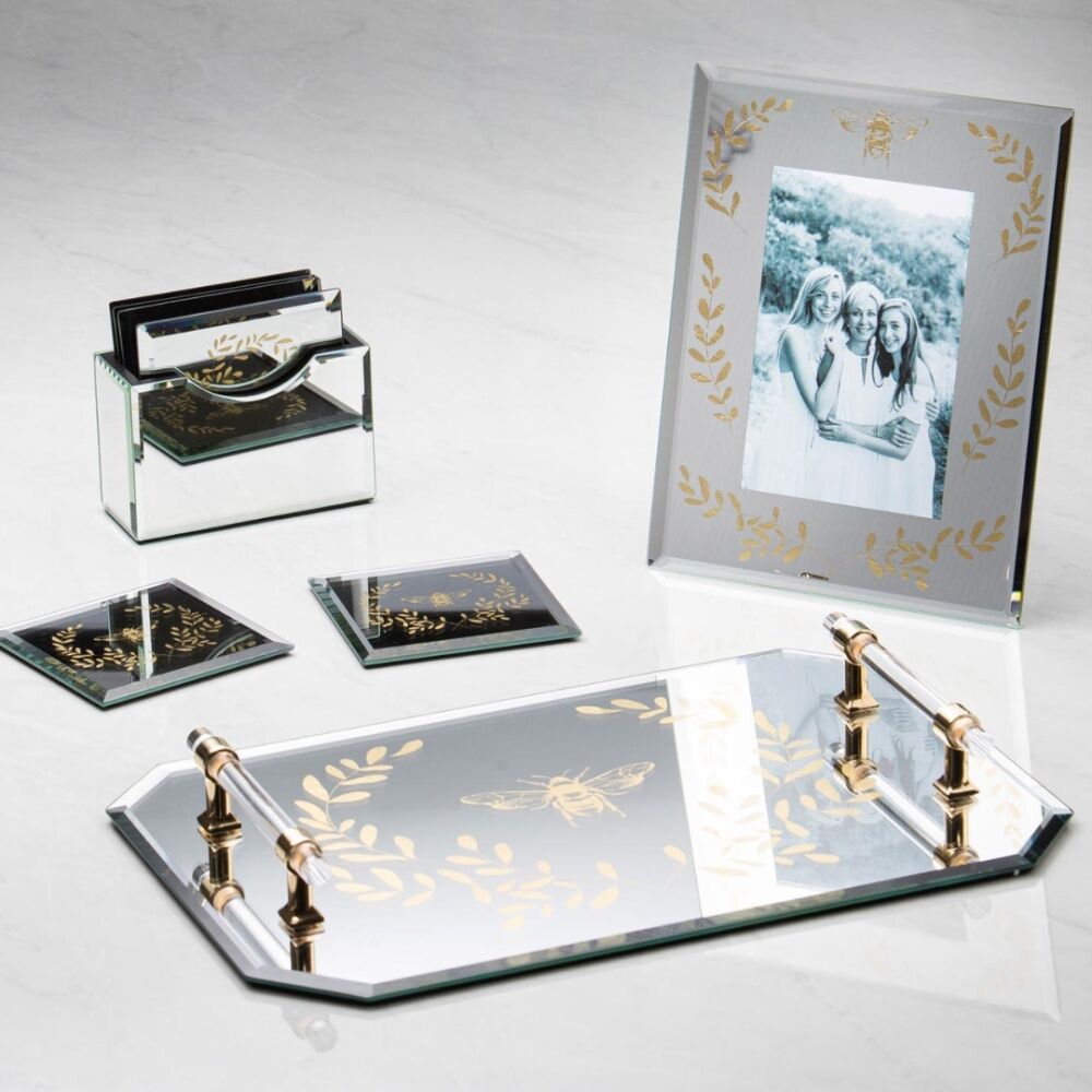 2PK Ashdene Elegant Bee Silver Mirrored Picture Display Photo Frame