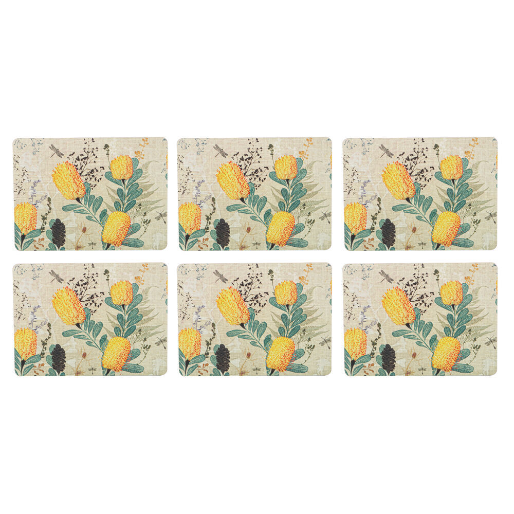 2x 6pc Ashdene Golden Banksia Placemat Tableware Set 29x21.5cm