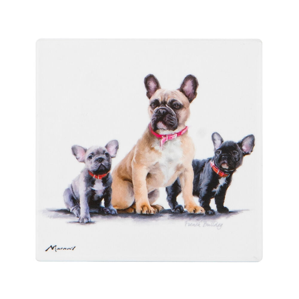 6PK Ashdene Puppy Love French Bulldog Ceramic Coaster Square 10x10cm
