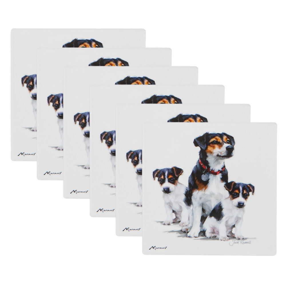 6PK Ashdene Puppy Love Jack Russell Ceramic Coaster Square 10x10cm