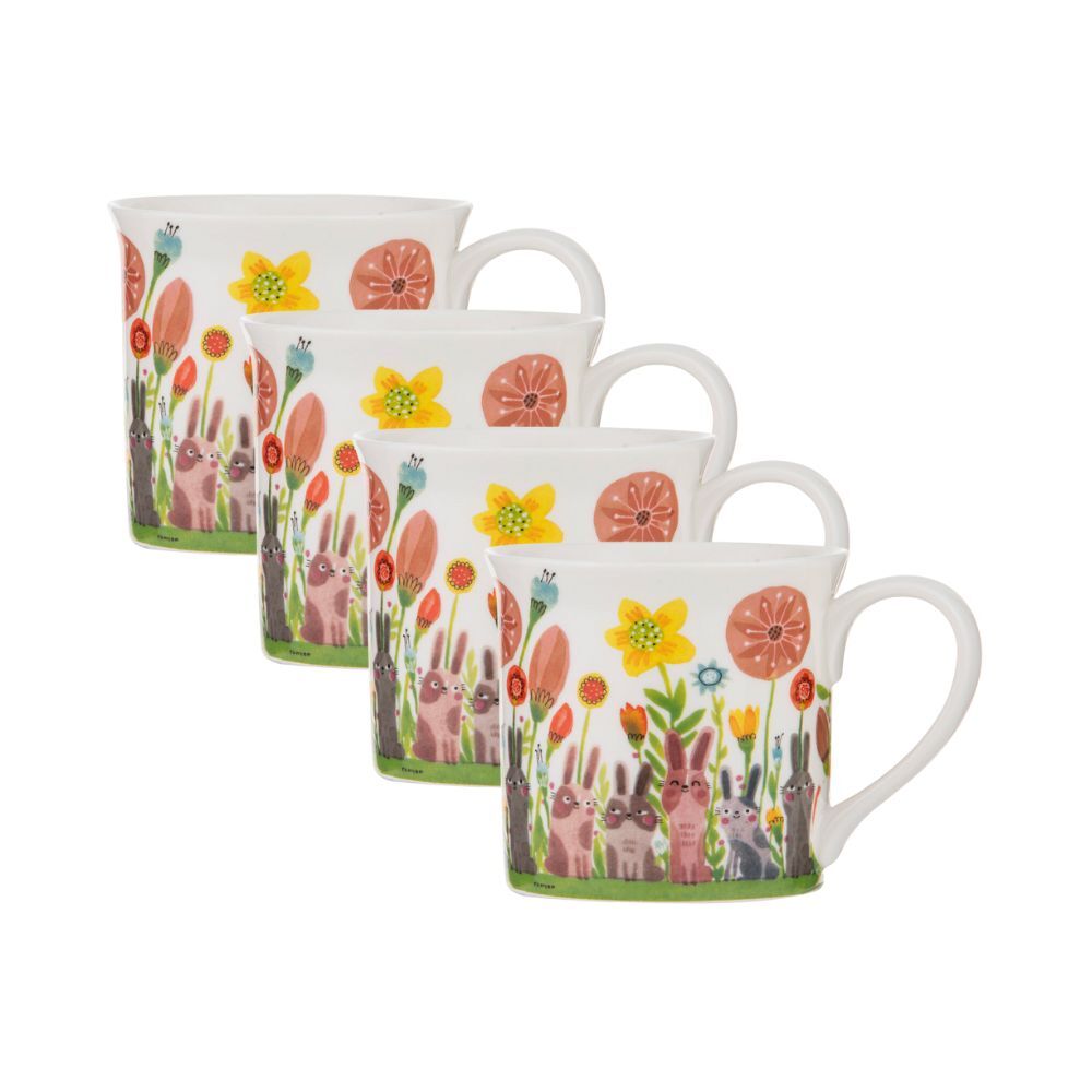 4PK Ashdene Playful Bunnies Beverage Mug Drinkware Assorted