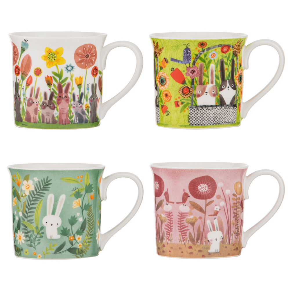4PK Ashdene Playful Bunnies Beverage Mug Drinkware Assorted