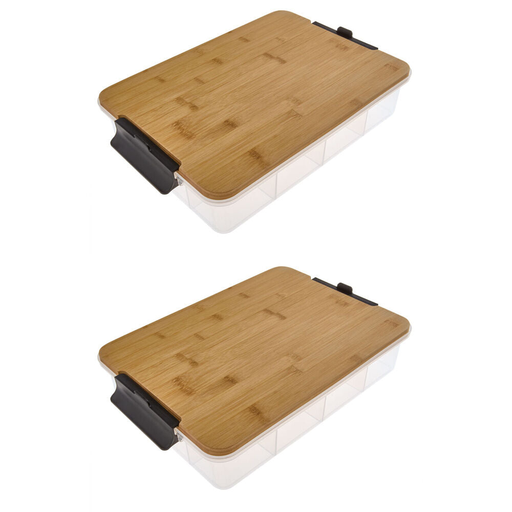 2PK Farberware SnackleBox Bamboo Storage Board and Box, 30x40.5cm Brown/Clear