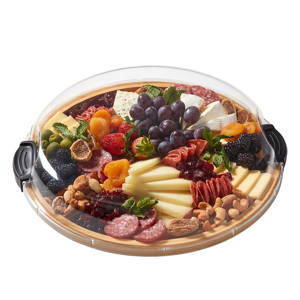 Farberware Build-a-Board Bamboo Round Snacking Board, 35.5cm Brown/Clear