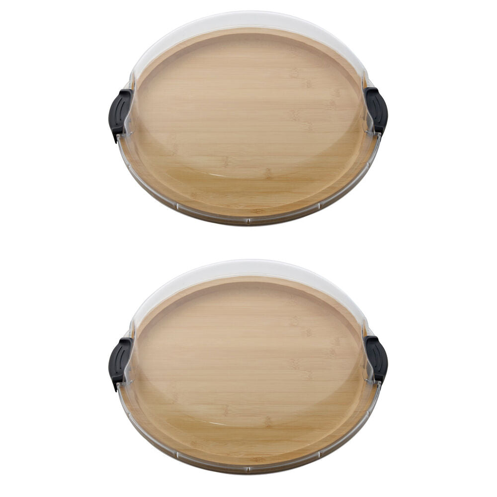 2PK Farberware Build-a-Board Bamboo Round Snacking Board, 35.5cm Brown/Clear