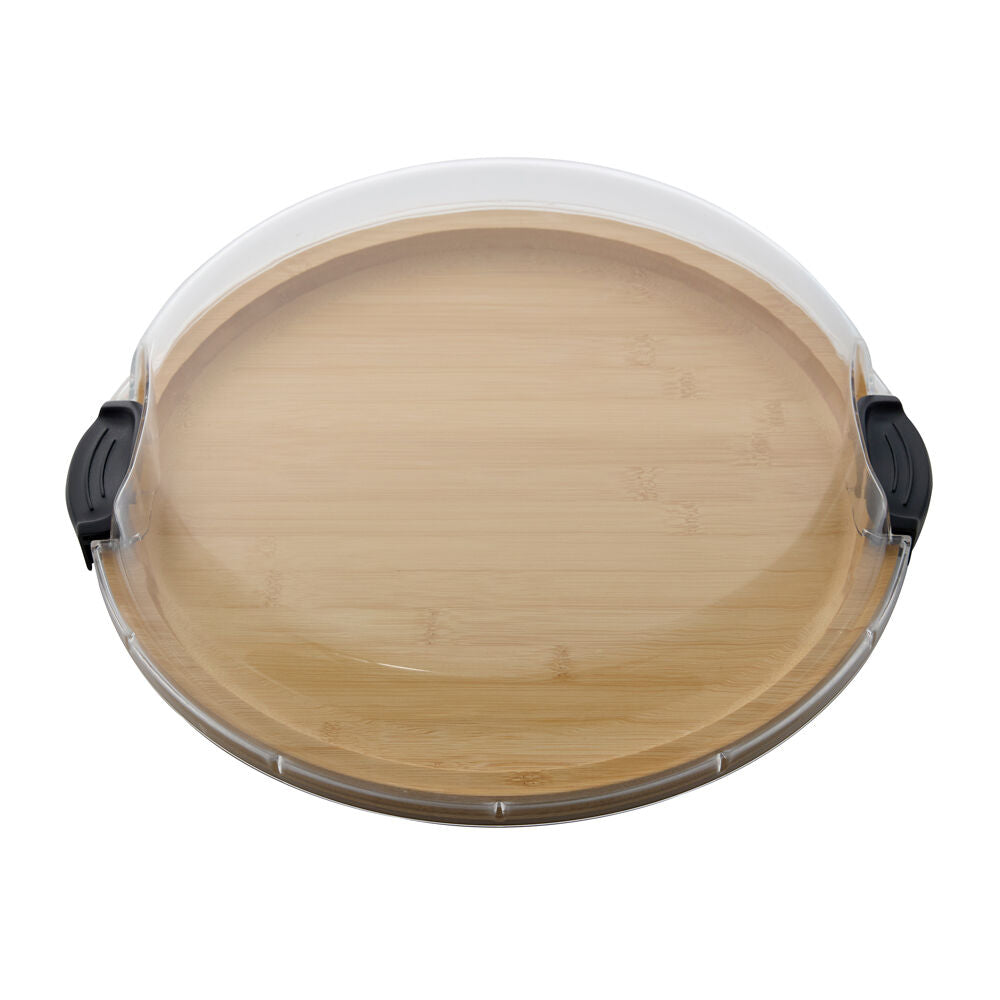 2PK Farberware Build-a-Board Bamboo Round Snacking Board, 35.5cm Brown/Clear