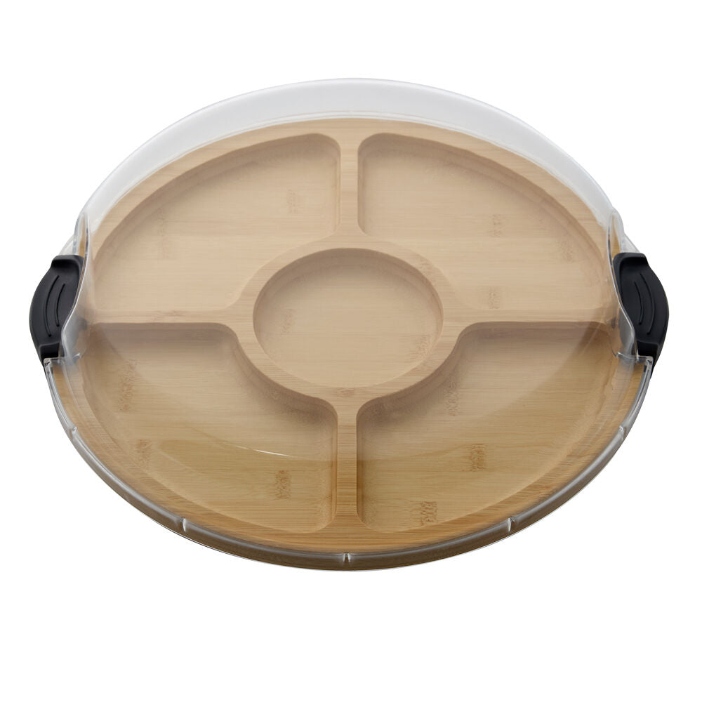 Farberware Build-a-Board Bamboo Round Divided Board, 35.5cm Brown/Clear
