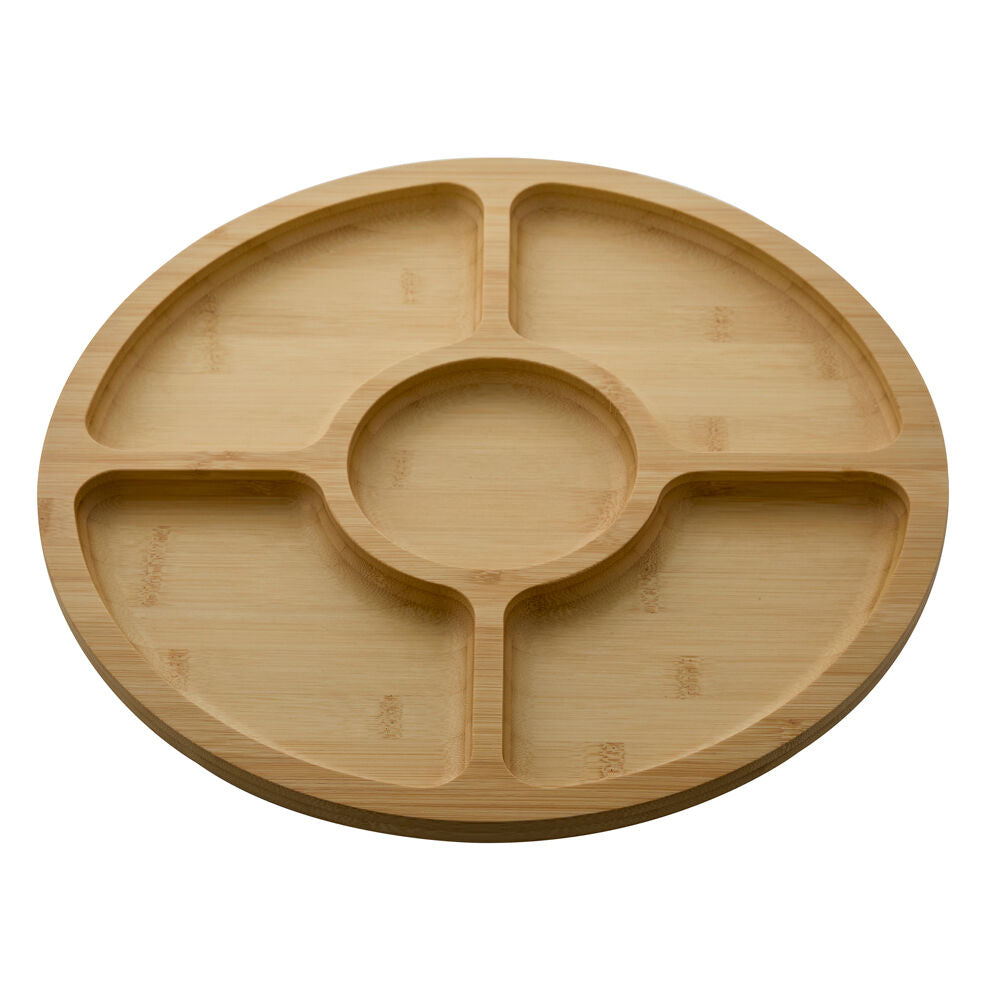 2PK Farberware Build-a-Board Bamboo Round Divided Board, 35.5cm Brown/Clear