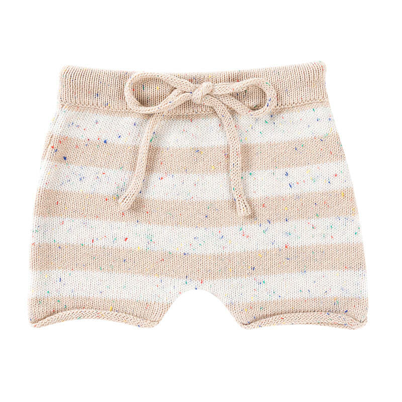 Ponchik Cotton Shorts Wheat Speckle Stripe Knit Size 12-18m