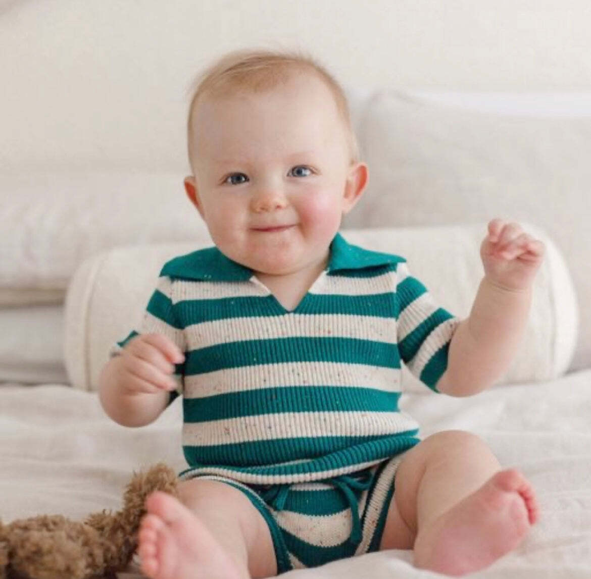 Ponchik Cotton Polo Peacock Speckle Stripe Knit Size 3-6m