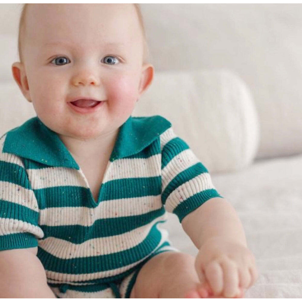 Ponchik Cotton Polo Peacock Speckle Stripe Knit Size 3-6m