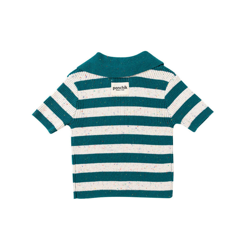 Ponchik Cotton Polo Peacock Speckle Stripe Knit Size 3-6m
